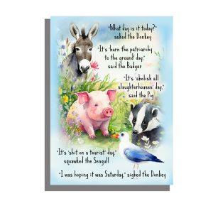 Friendship - pig badger seagull donkey card
